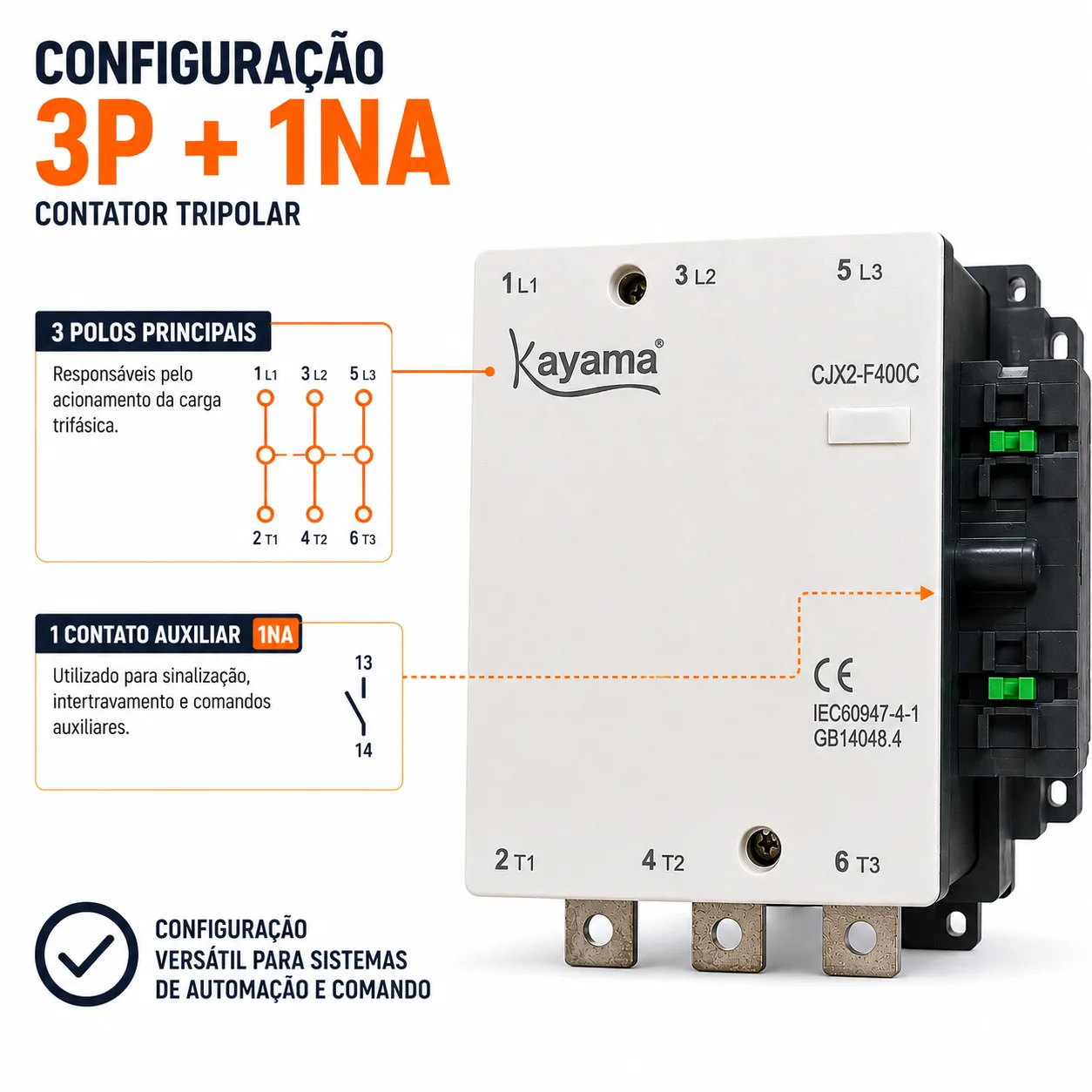 contator Tripolar CJX2-F400C - 220V- 50/60 HZ - KAYAMA — imagem 7