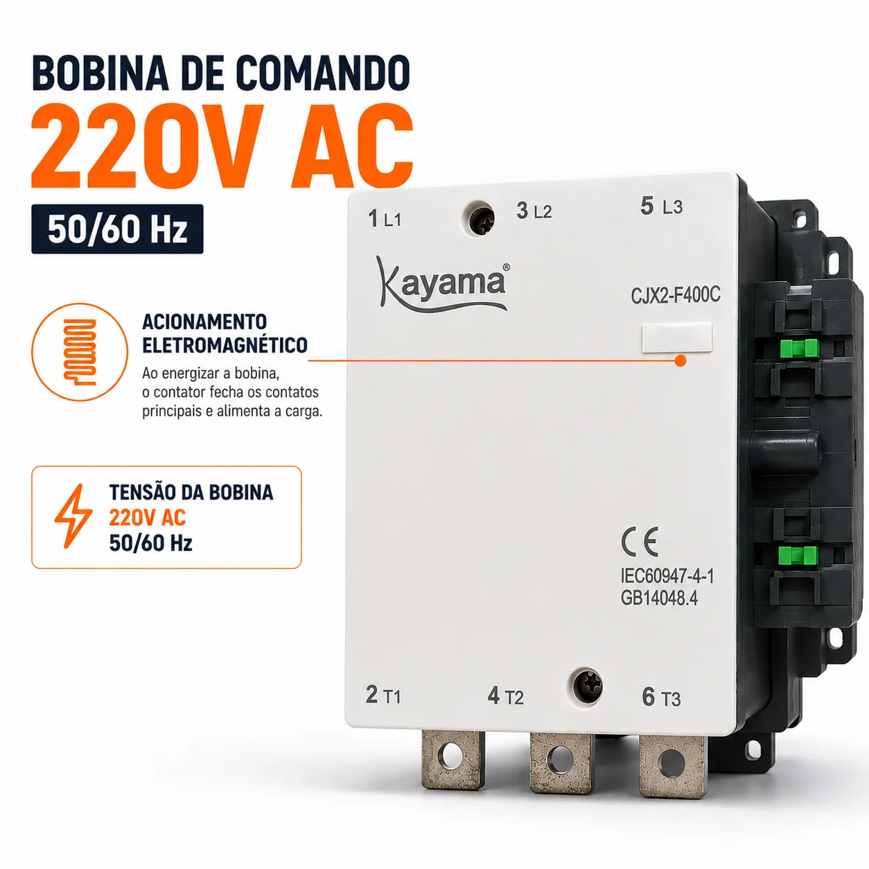 contator Tripolar CJX2-F400C - 220V- 50/60 HZ - KAYAMA — imagem 8
