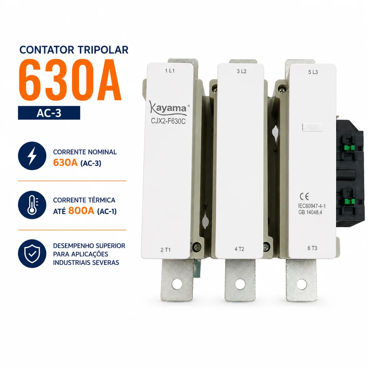 contator Tripolar CJX2-F630C - 220V- 50/60 HZ - KAYAMA — imagem 3