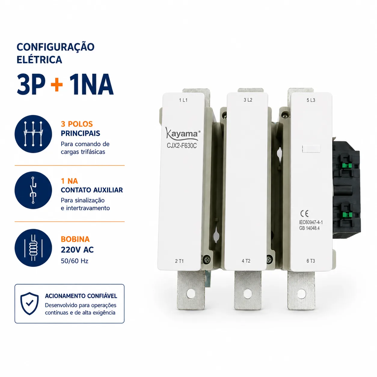contator Tripolar CJX2-F630C - 220V- 50/60 HZ - KAYAMA — imagem 4