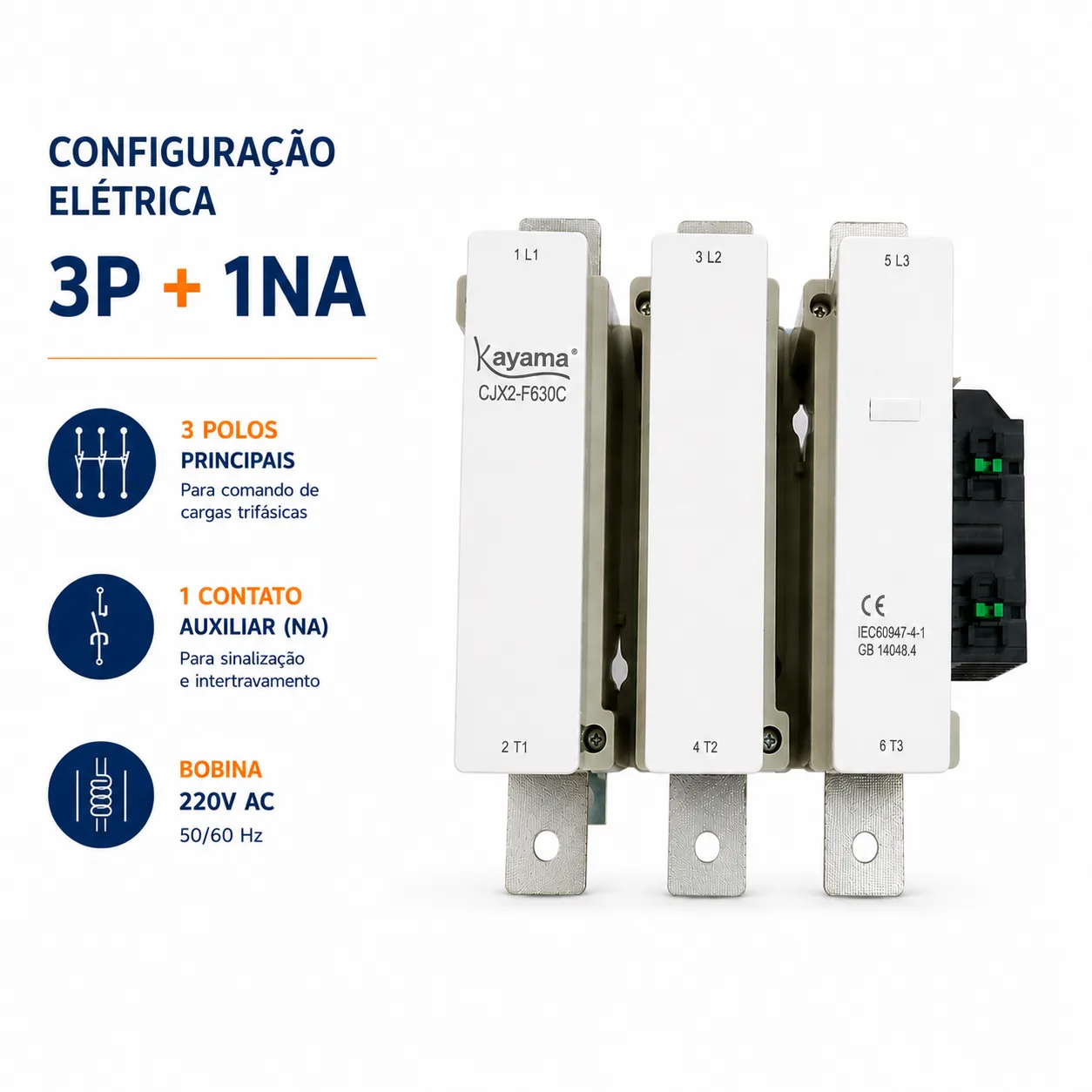 contator Tripolar CJX2-F630C - 220V- 50/60 HZ - KAYAMA — imagem 5