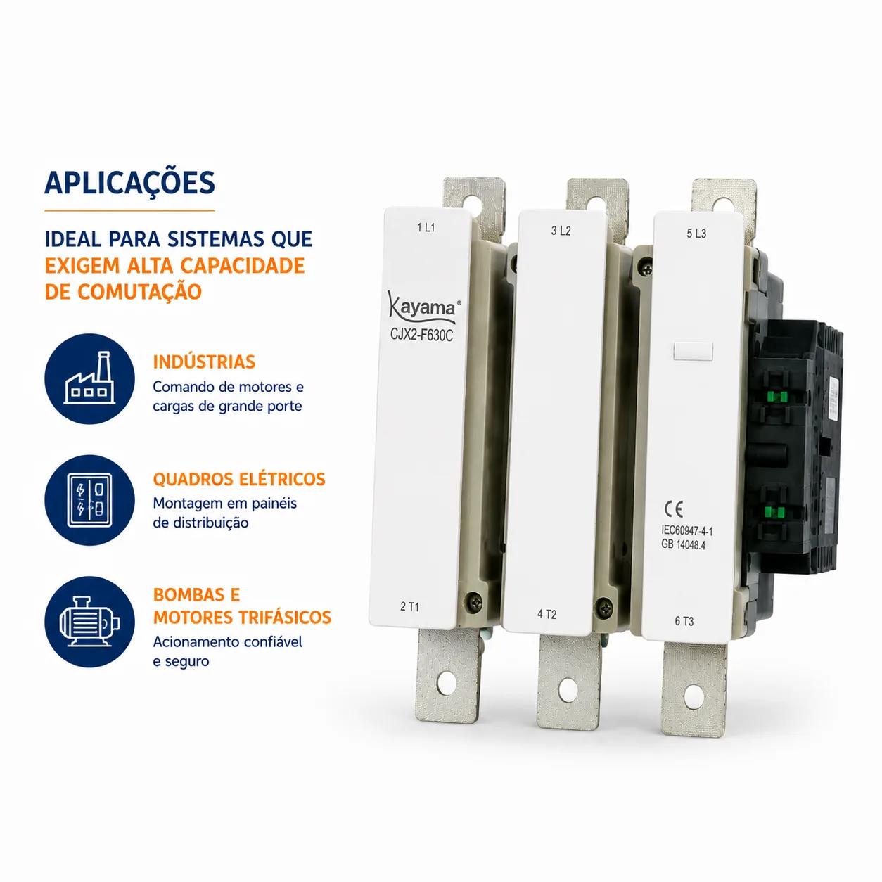 contator Tripolar CJX2-F630C - 220V- 50/60 HZ - KAYAMA — imagem 6