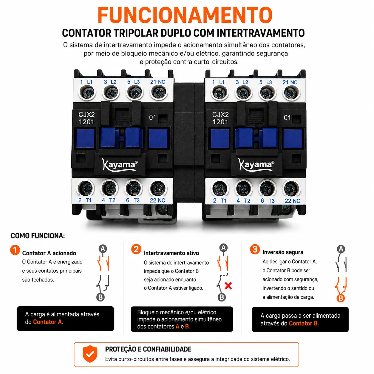 Contator Tripolar duplo CJX2-1210B - 220V- 50/60 HZ - com intertravamento - KAYAMA — imagem 6