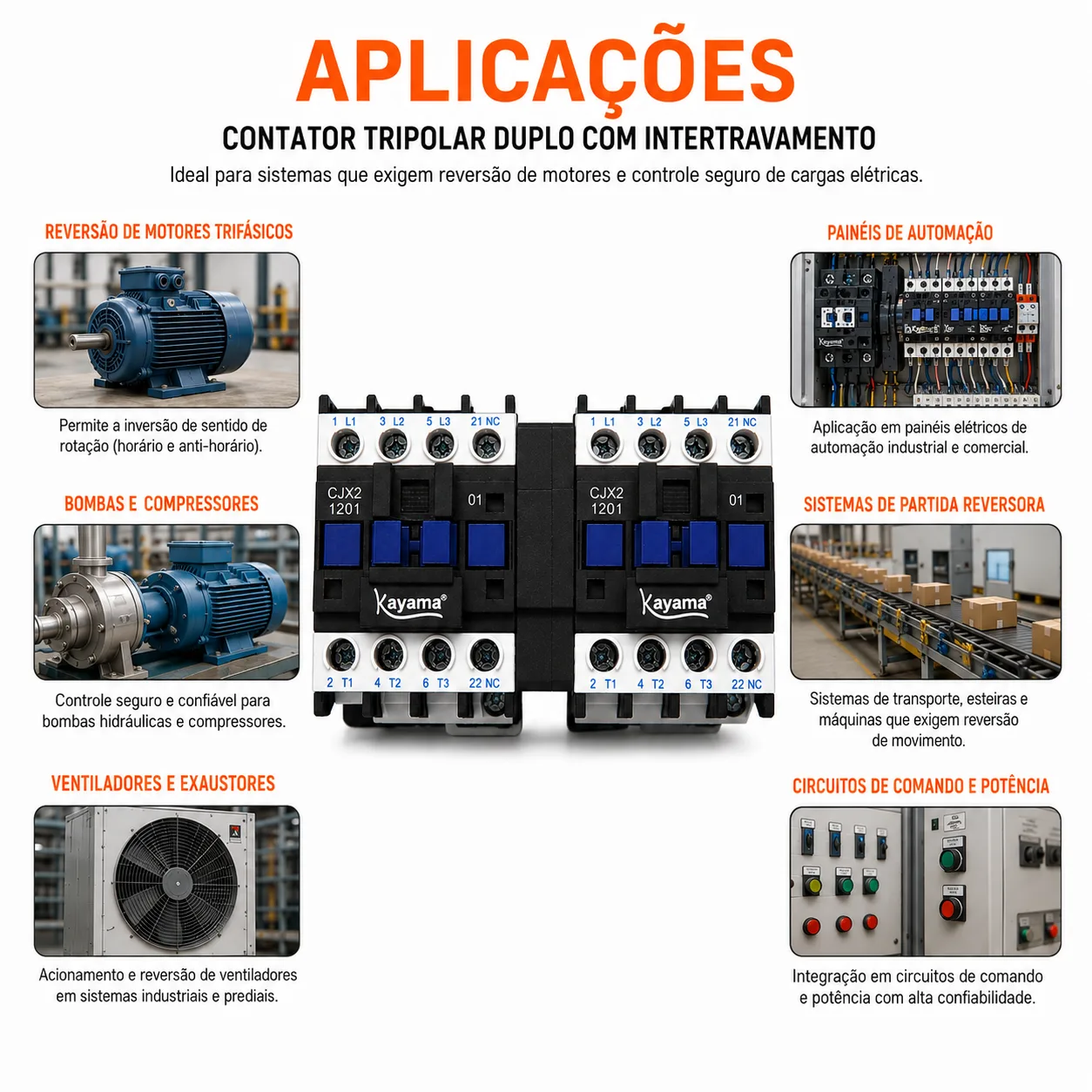 Contator Tripolar duplo CJX2-1210B - 220V- 50/60 HZ - com intertravamento - KAYAMA — imagem 7