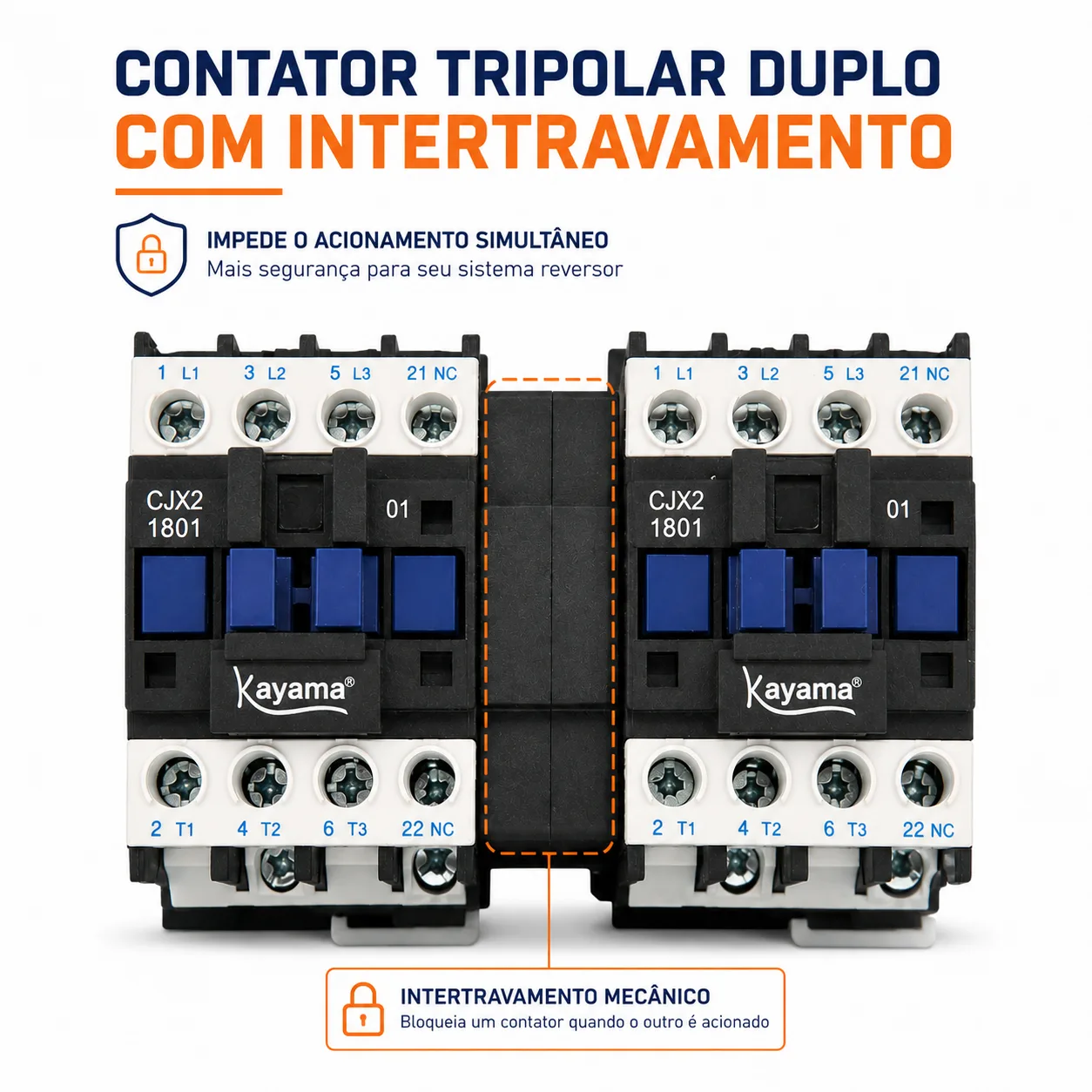 Contator Tripolar duplo CJX2-1810B - 220V- 50/60 HZ - com intertravamento - KAYAMA — imagem 3