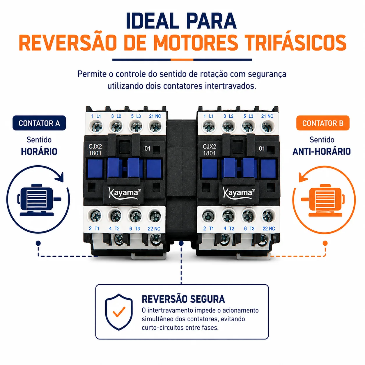 Contator Tripolar duplo CJX2-1810B - 220V- 50/60 HZ - com intertravamento - KAYAMA — imagem 4