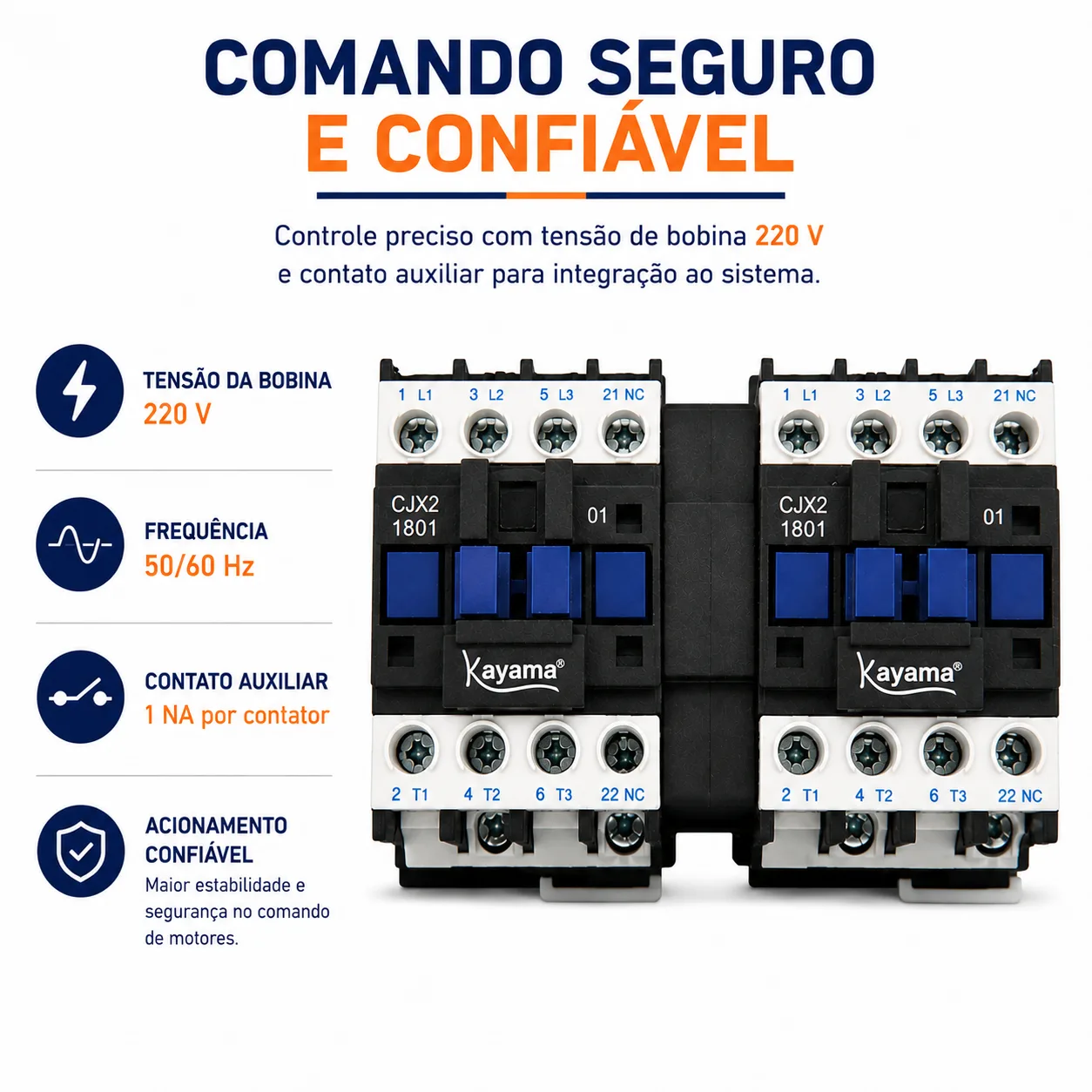 Contator Tripolar duplo CJX2-1810B - 220V- 50/60 HZ - com intertravamento - KAYAMA — imagem 5