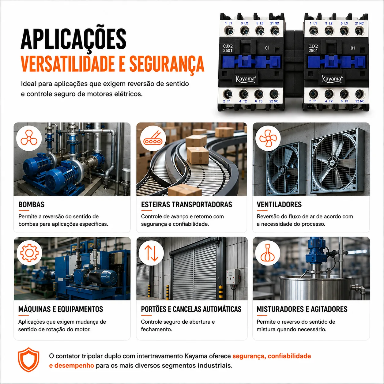 Contator Tripolar duplo CJX2-2510B - 220V- 50/60 HZ - com intertravamento - KAYAMA — imagem 7