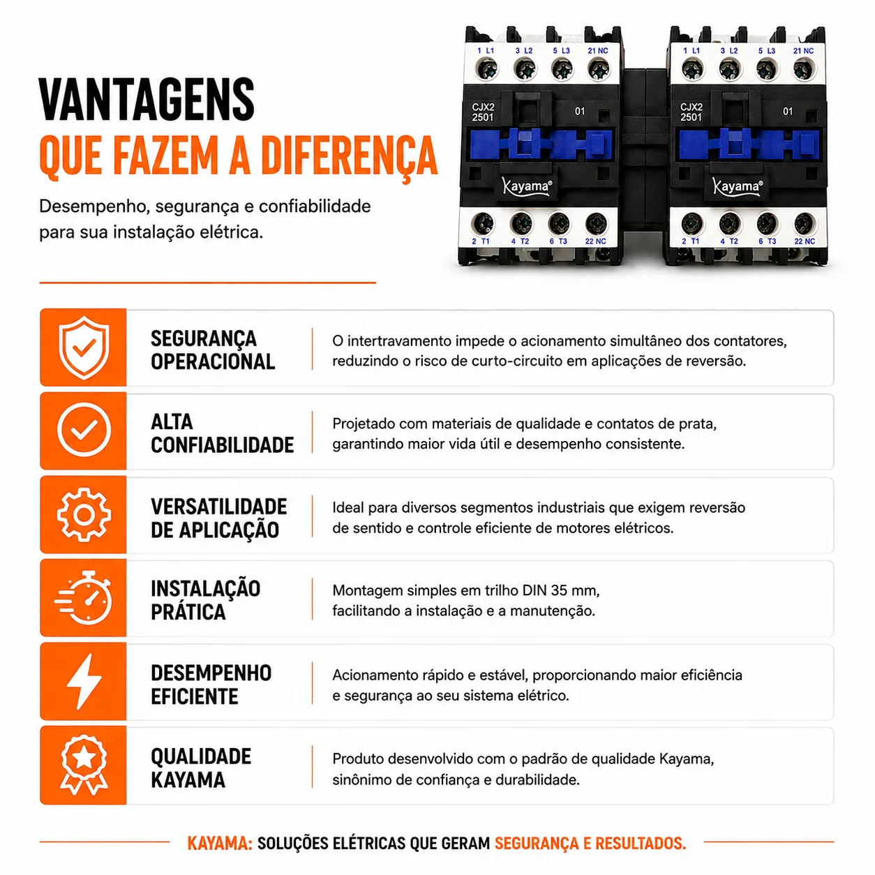 Contator Tripolar duplo CJX2-2510B - 220V- 50/60 HZ - com intertravamento - KAYAMA — imagem 8
