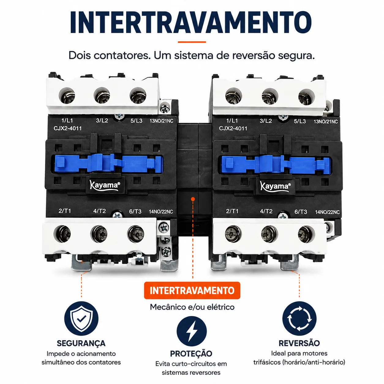 Contator Tripolar duplo CJX2-4011B - 220V- 50/60 HZ - com intertravamento - KAYAMA — imagem 2