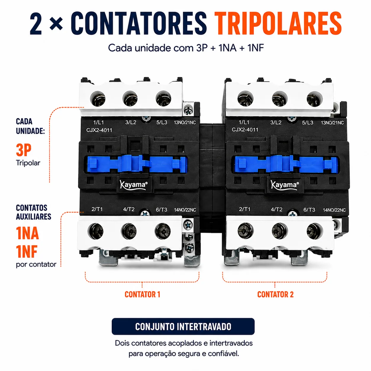 Contator Tripolar duplo CJX2-4011B - 220V- 50/60 HZ - com intertravamento - KAYAMA — imagem 5