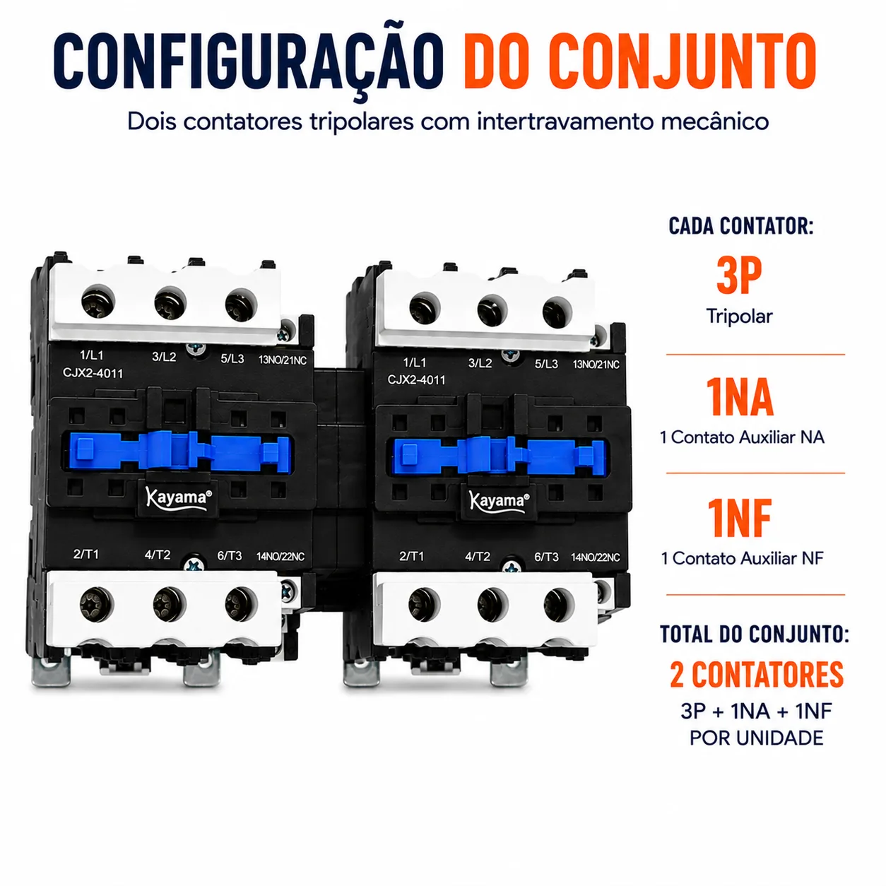 Contator Tripolar duplo CJX2-4011B - 220V- 50/60 HZ - com intertravamento - KAYAMA — imagem 6