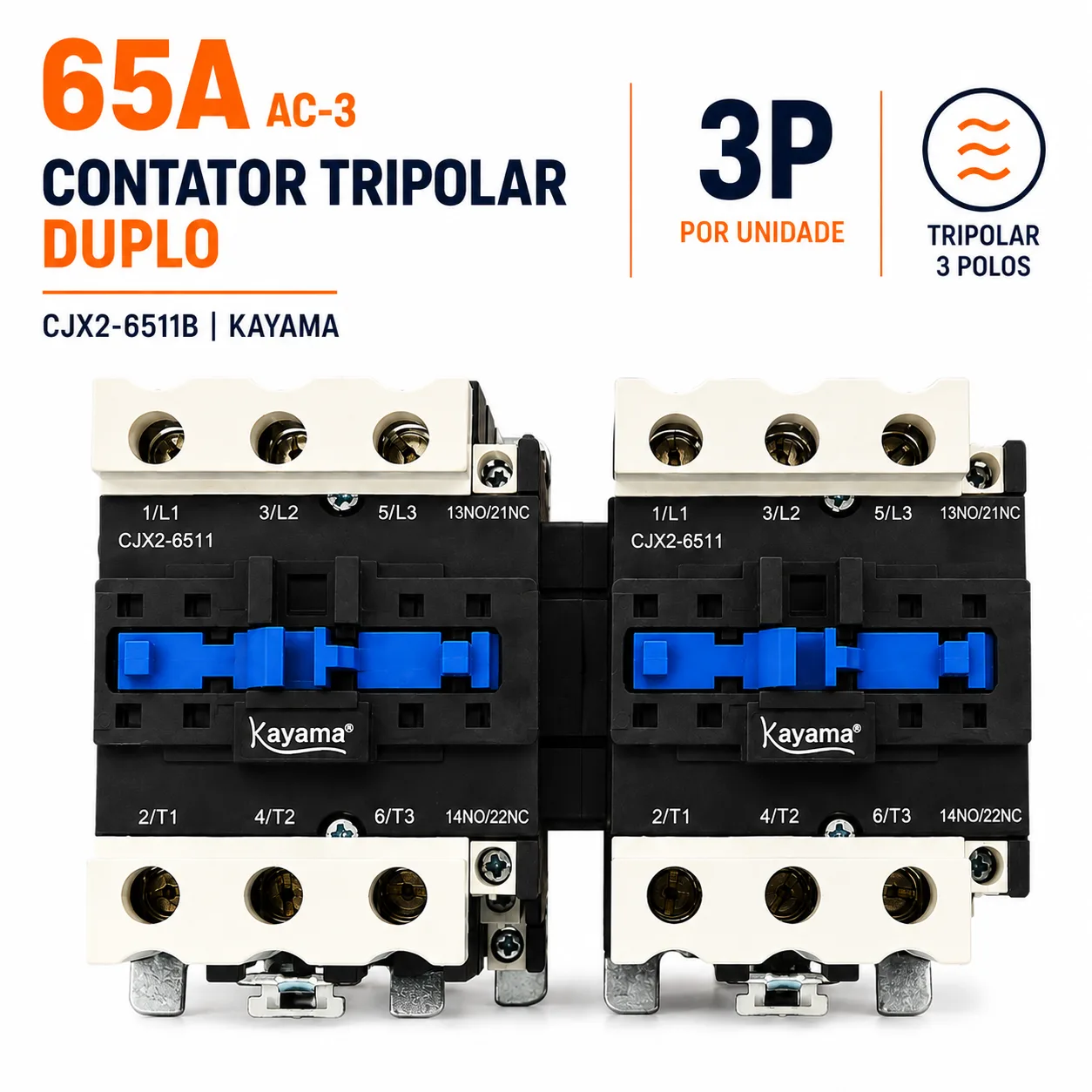 Contator Tripolar duplo CJX2-6511B - 220V- 50/60 HZ - com intertravamento - KAYAMA — imagem 3
