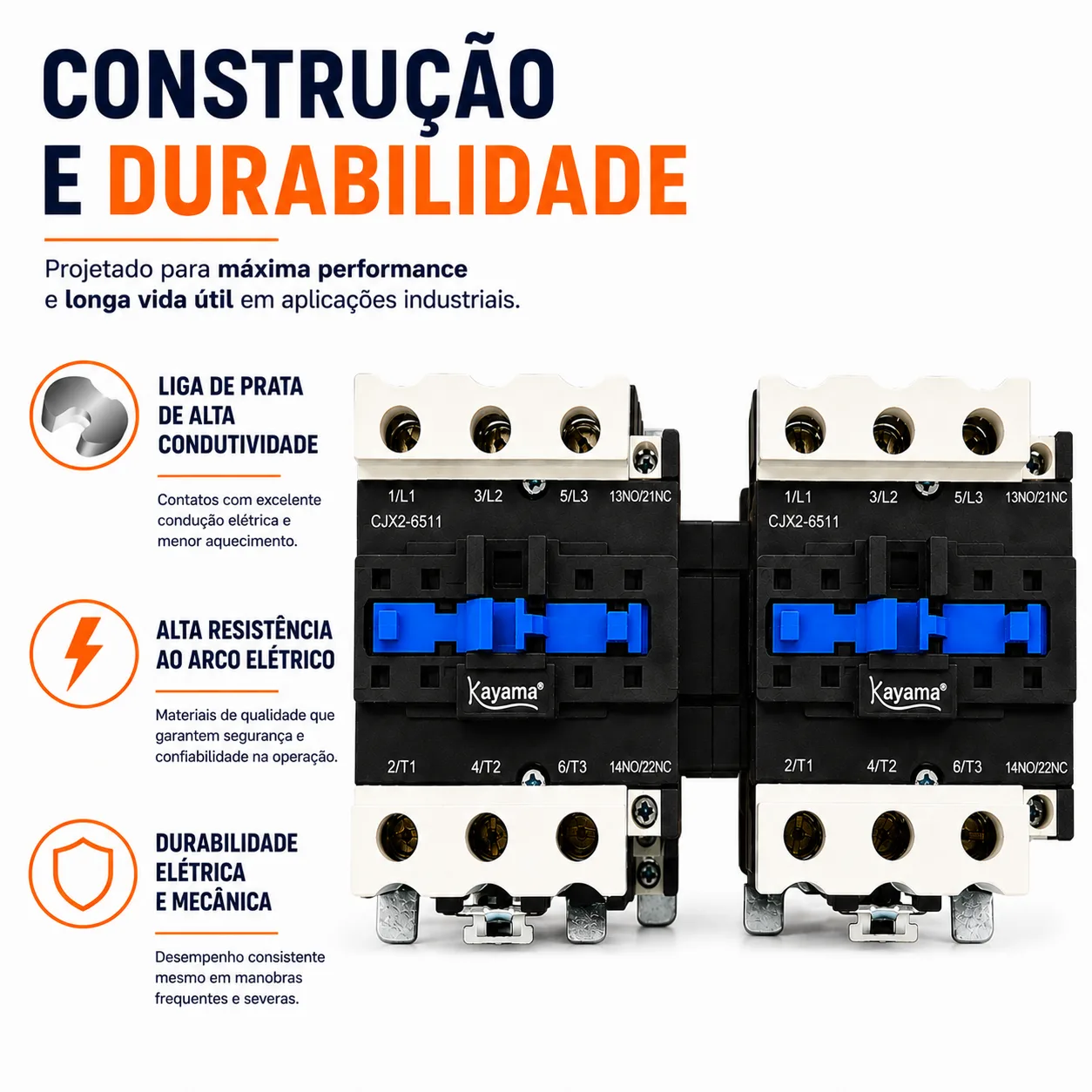 Contator Tripolar duplo CJX2-6511B - 220V- 50/60 HZ - com intertravamento - KAYAMA — imagem 6