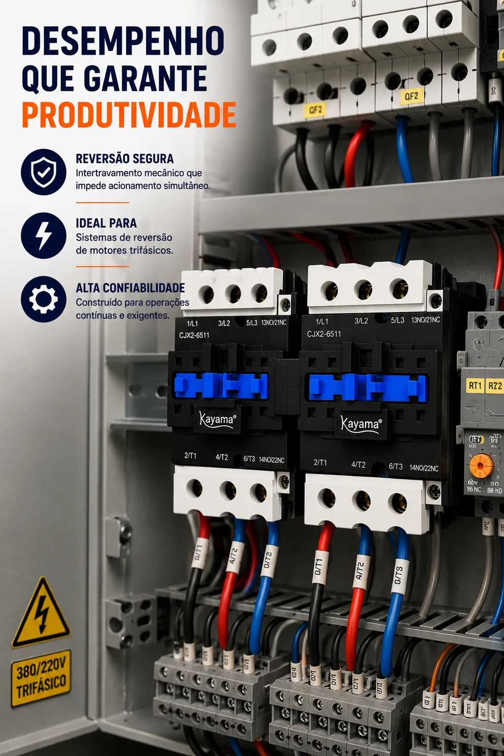 Contator Tripolar duplo CJX2-6511B - 220V- 50/60 HZ - com intertravamento - KAYAMA — imagem 9