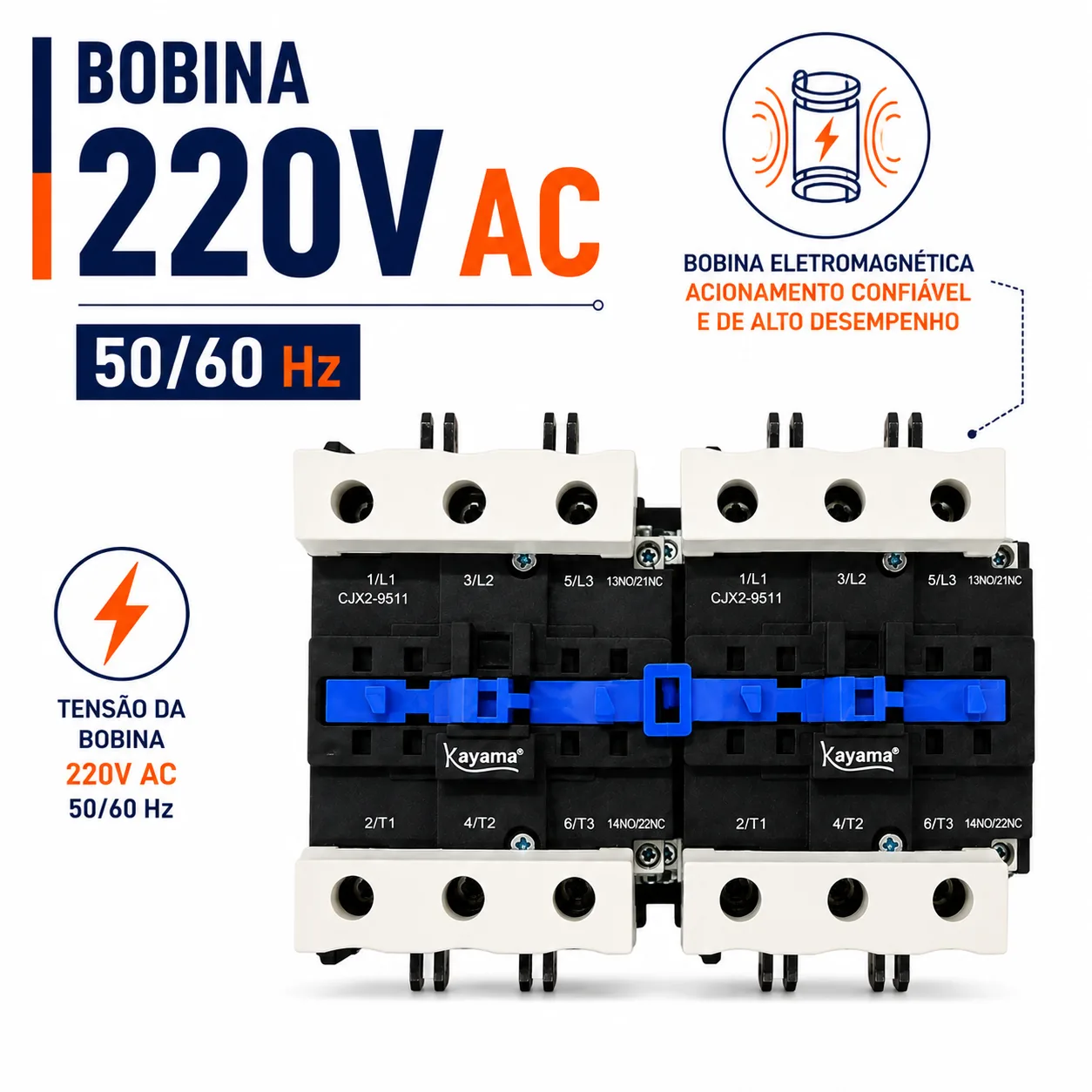 Contator Tripolar duplo CJX2-9511B - 220V- 50/60 HZ - com intertravamento - KAYAMA — imagem 4