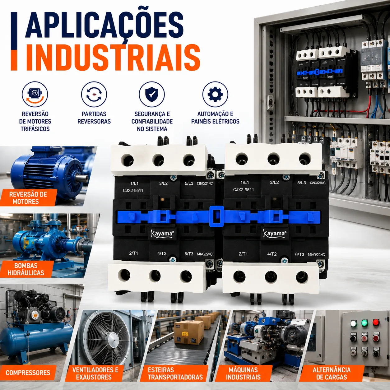 Contator Tripolar duplo CJX2-9511B - 220V- 50/60 HZ - com intertravamento - KAYAMA — imagem 6