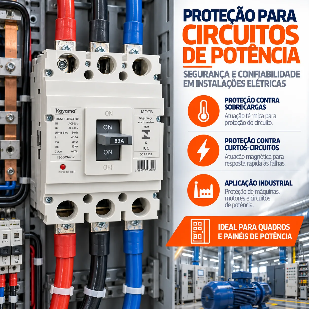 Disjuntor Caixa Moldada MCCB-KD630 -0363 - Tripolar 63A - KAYAMA — imagem 4
