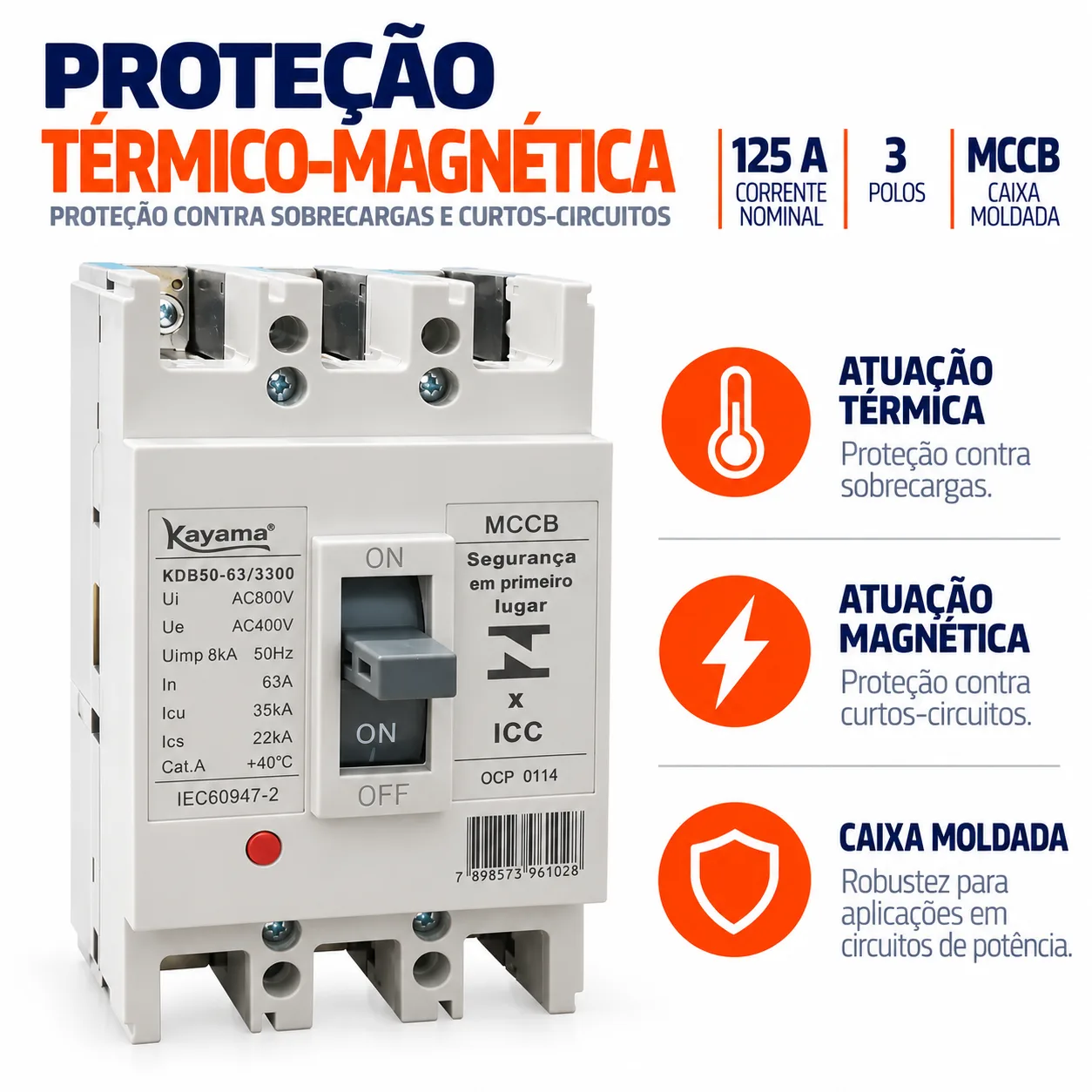 Disjuntor Caixa Moldada MCCB-KD630 -03125 - Tripolar 125A - KAYAMA — imagem 2