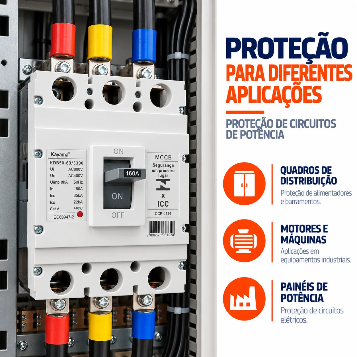 Disjuntor Caixa Moldada MCCB-KD630 -03160 - Tripolar 160A - KAYAMA — imagem 4