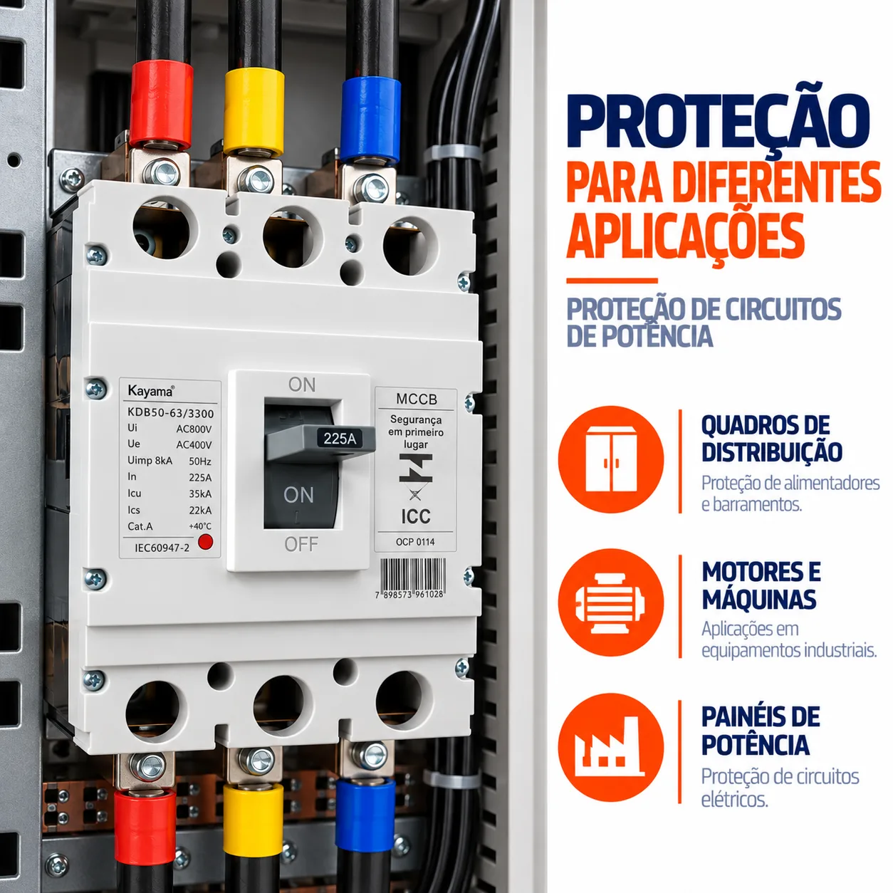 Disjuntor Caixa Moldada MCCB-KD630 -03225 - Tripolar 225A - KAYAMA — imagem 4