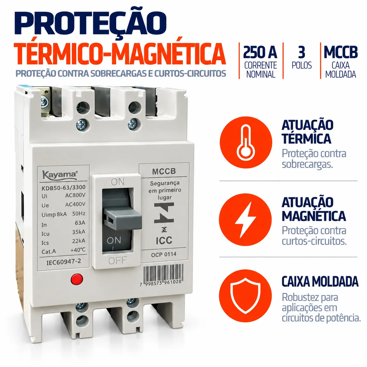 Disjuntor Caixa Moldada MCCB-KD630 -03250 - Tripolar 250A - KAYAMA — imagem 2