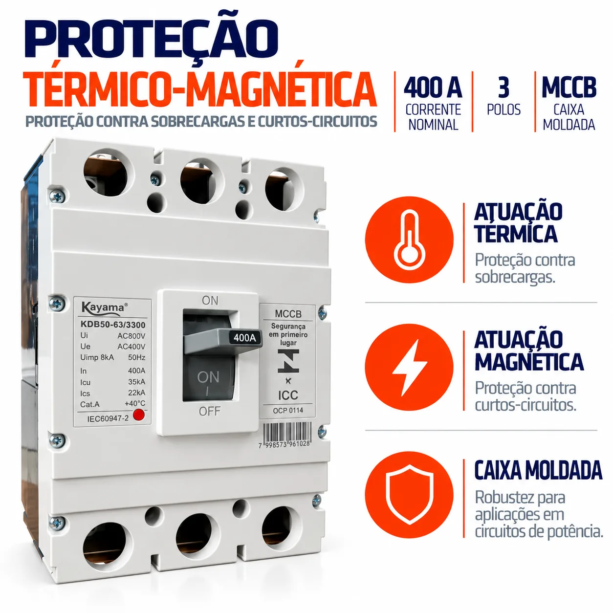 Disjuntor Caixa Moldada MCCB-KD630 -03400 - Tripolar 400A - KAYAMA — imagem 2