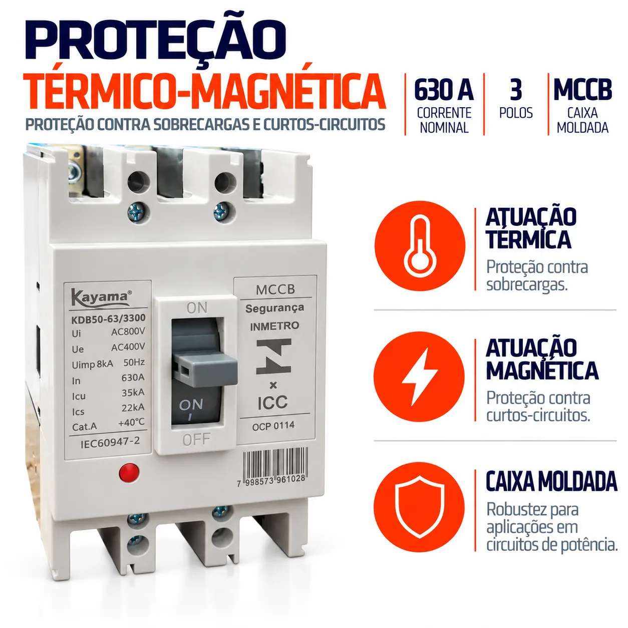 Disjuntor Caixa Moldada MCCB-KD630 -03630 - Tripolar 630A - KAYAMA — imagem 2