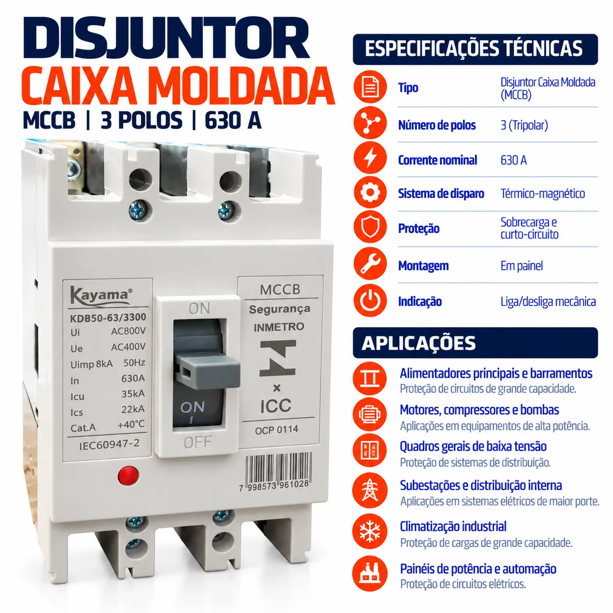 Disjuntor Caixa Moldada MCCB-KD630 -03630 - Tripolar 630A - KAYAMA — imagem 3