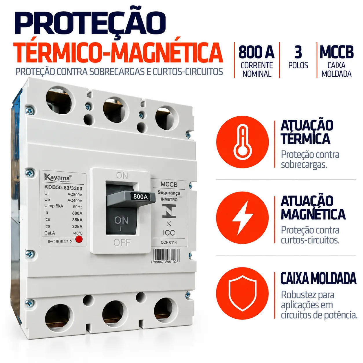Disjuntor Caixa Moldada MCCB-KD630 -03800 - Tripolar 800A - KAYAMA — imagem 2