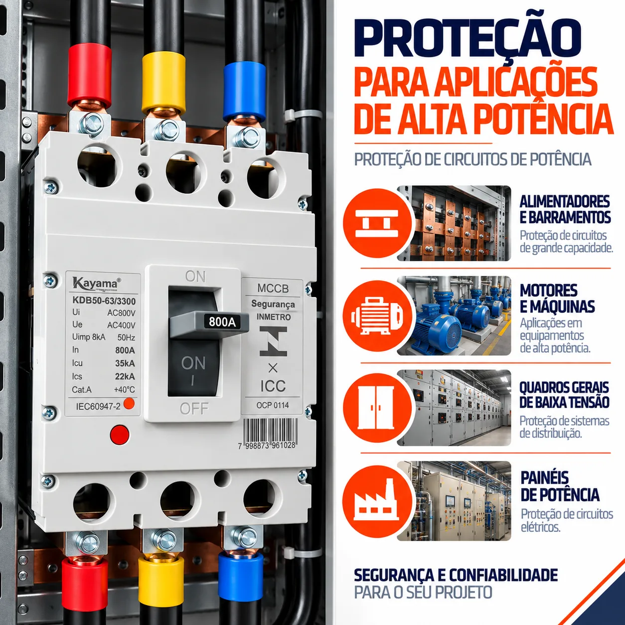 Disjuntor Caixa Moldada MCCB-KD630 -03800 - Tripolar 800A - KAYAMA — imagem 4