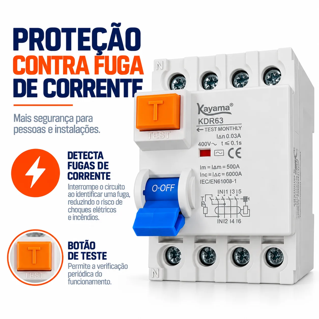 Disjuntor RCCB-KDR63 -0463 - Diferencial Residual 4P 63A - KAYAMA — imagem 2