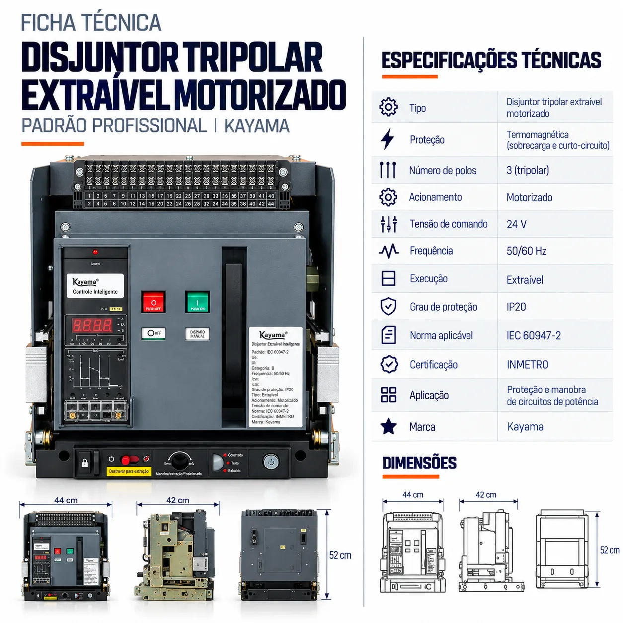 Disjuntor Motorizado ACB-ST45-2000 - 2000A Extraível- KAYAMA — imagem 4