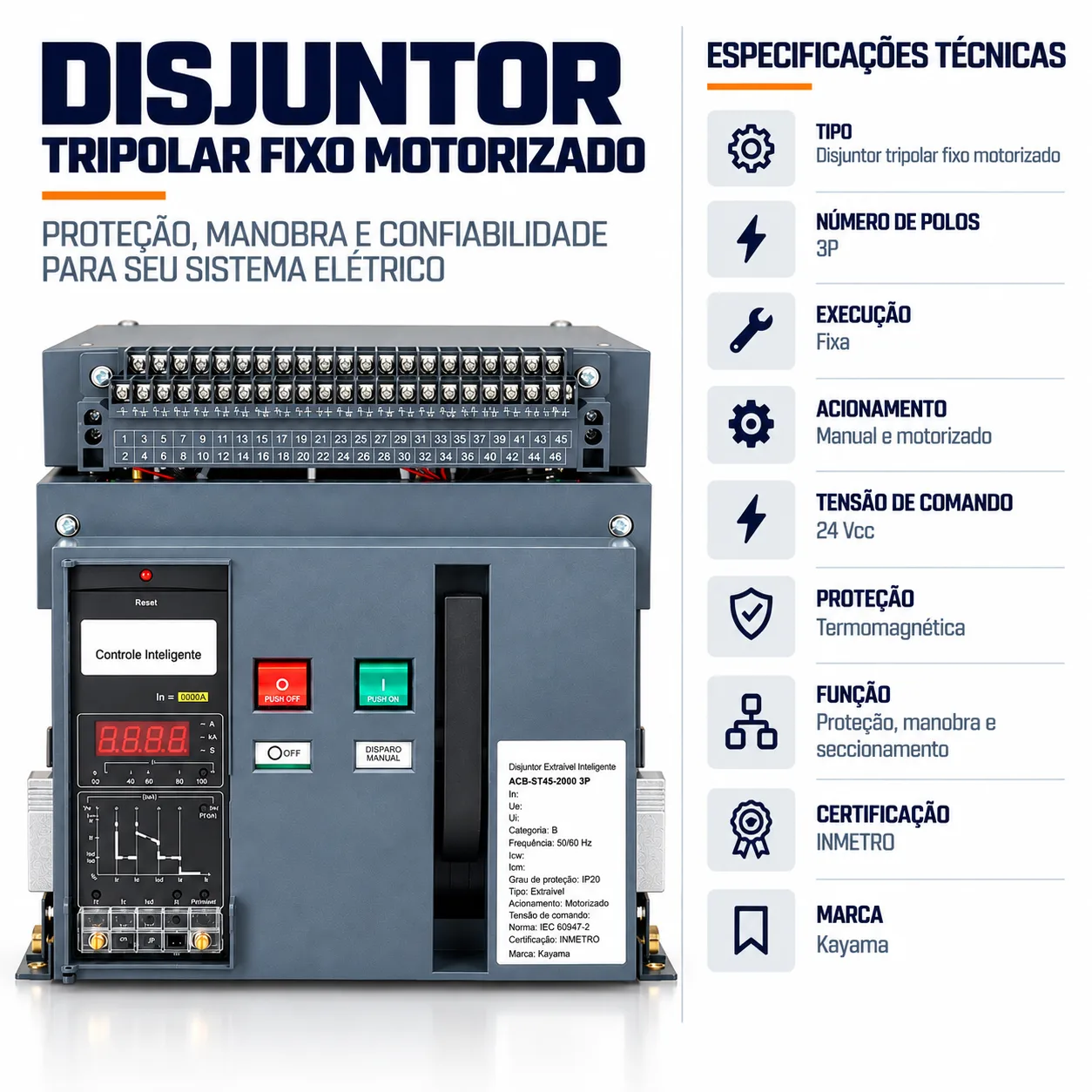 Disjuntor Motorizado ACB-ST45-2000 - 400A Fixo - KAYAMA — imagem 4