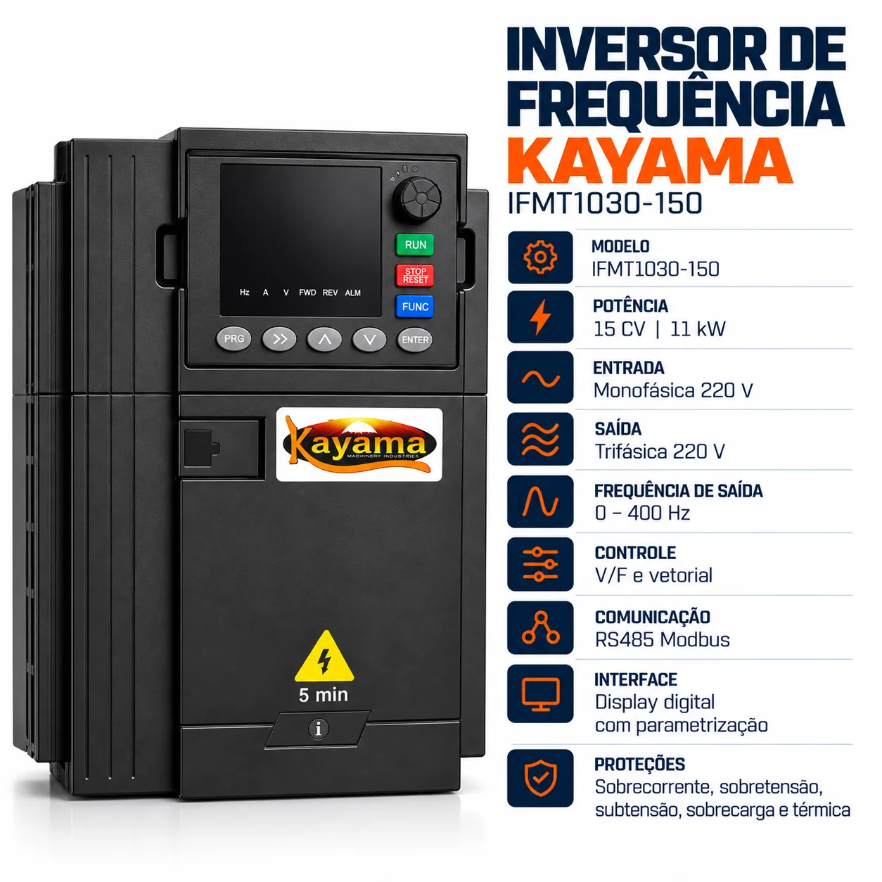 Inversor de Frequência Monofásico/Trifásico 15 CV 220V IFMT1030-150 Kayama — imagem 4