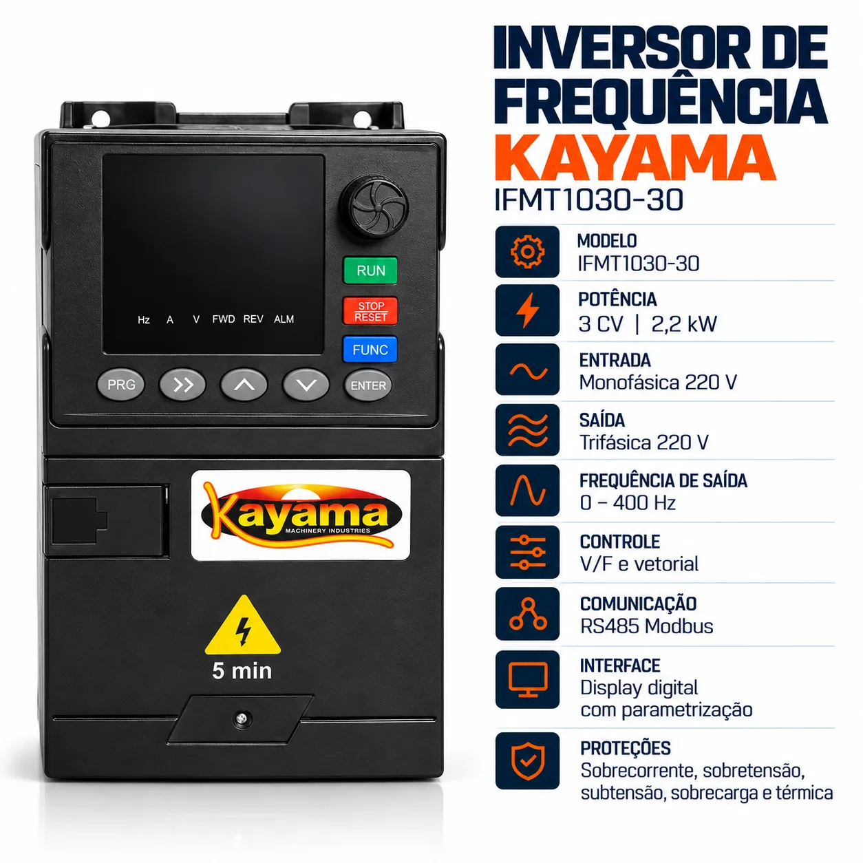 Inversor de Frequência Monofásico/Trifásico 3 CV 220V IFMT1030-30 Kayama — imagem 4