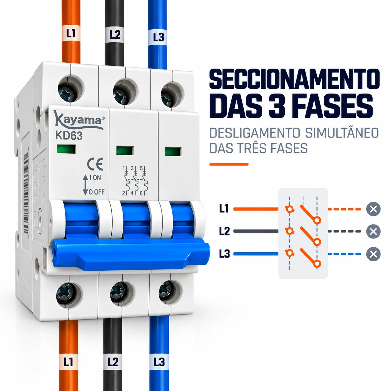 Mini-disjuntor DIN Tripolar Curva C6A — imagem 3