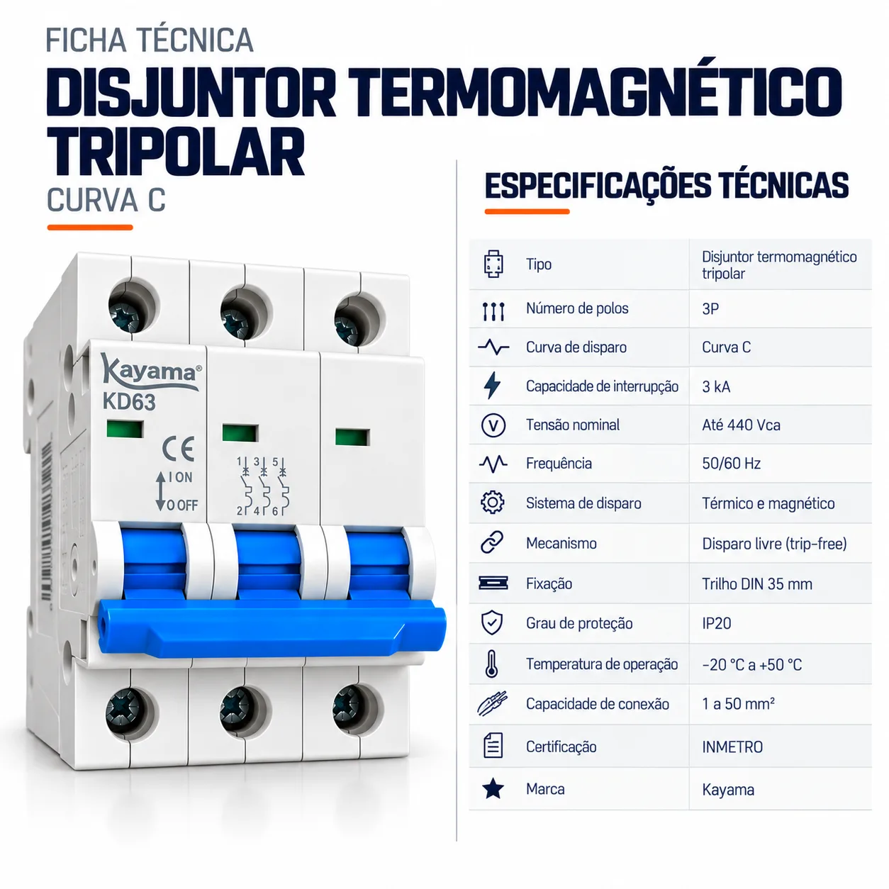 Mini-disjuntor DIN Tripolar Curva C6A — imagem 5