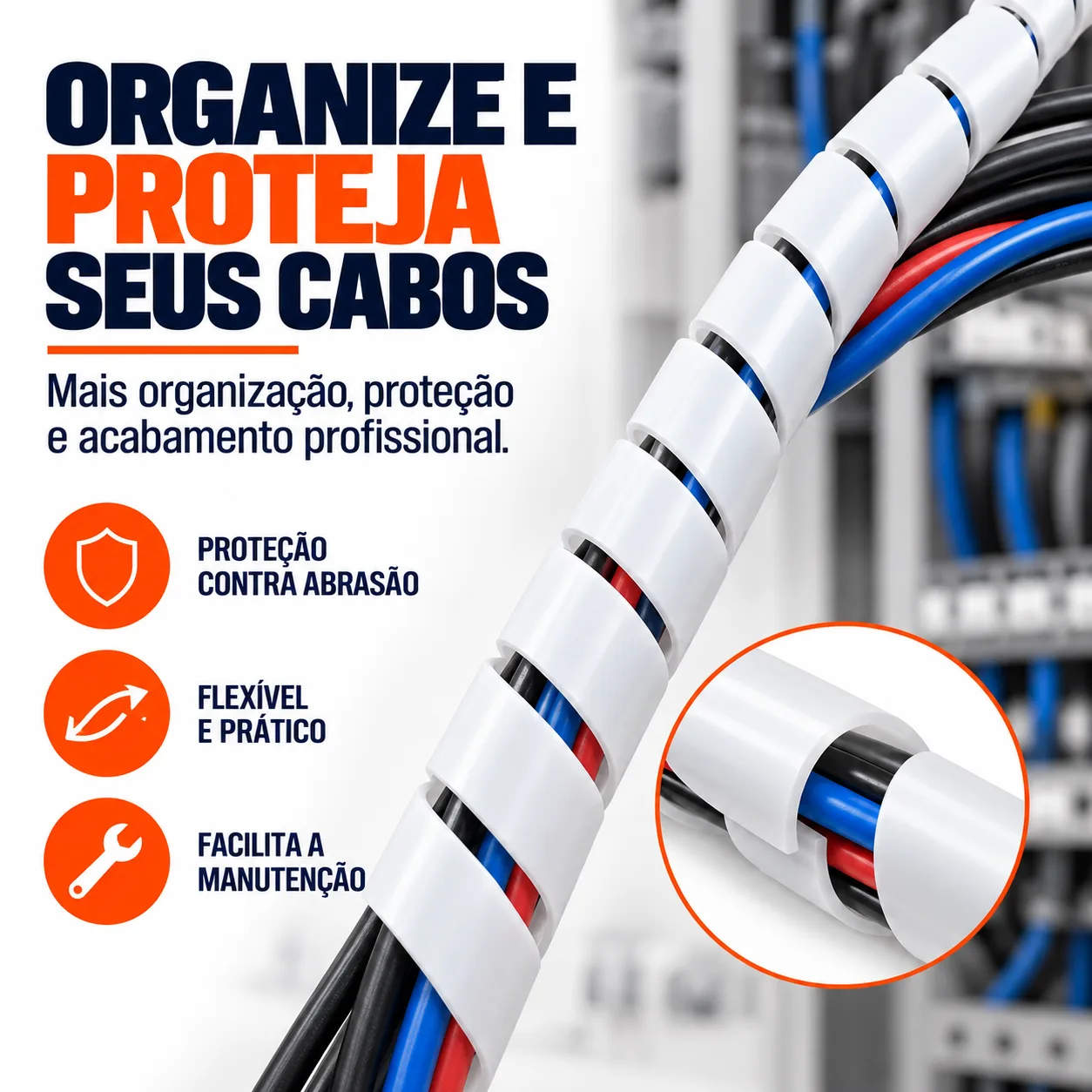 Organizador de Cabos espiral Branco Kayama 22 mm c/ 2,5 mts — imagem 2