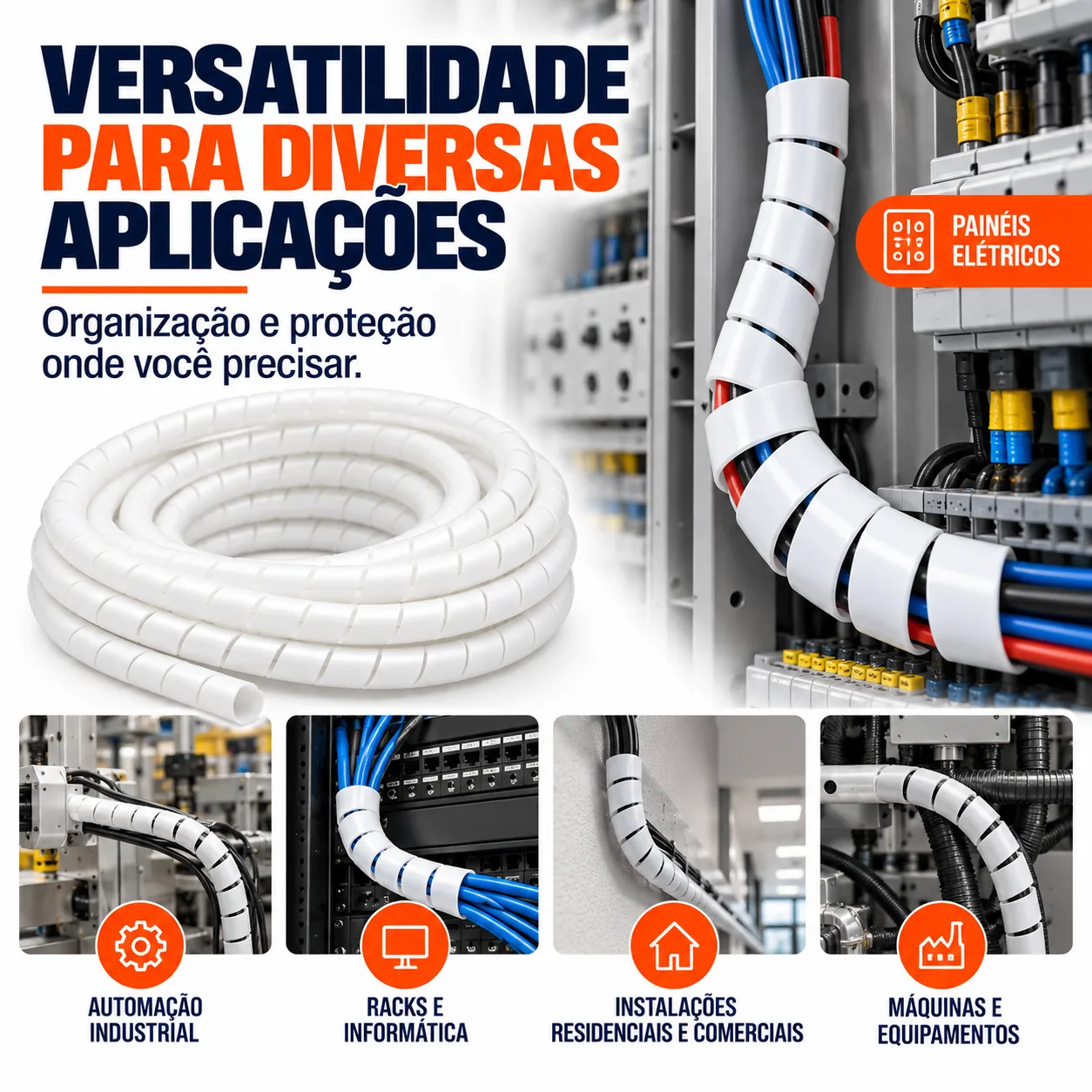 Organizador de Cabos espiral Branco Kayama 28 mm c/ 1,5 mts — imagem 3
