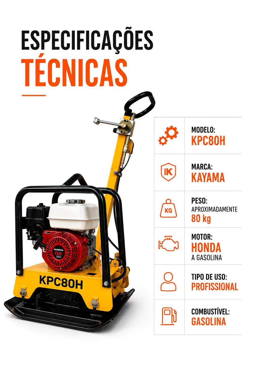 Placa Vibratória à gasolina 80 Kg Kayama modelo:KPC80H — imagem 6