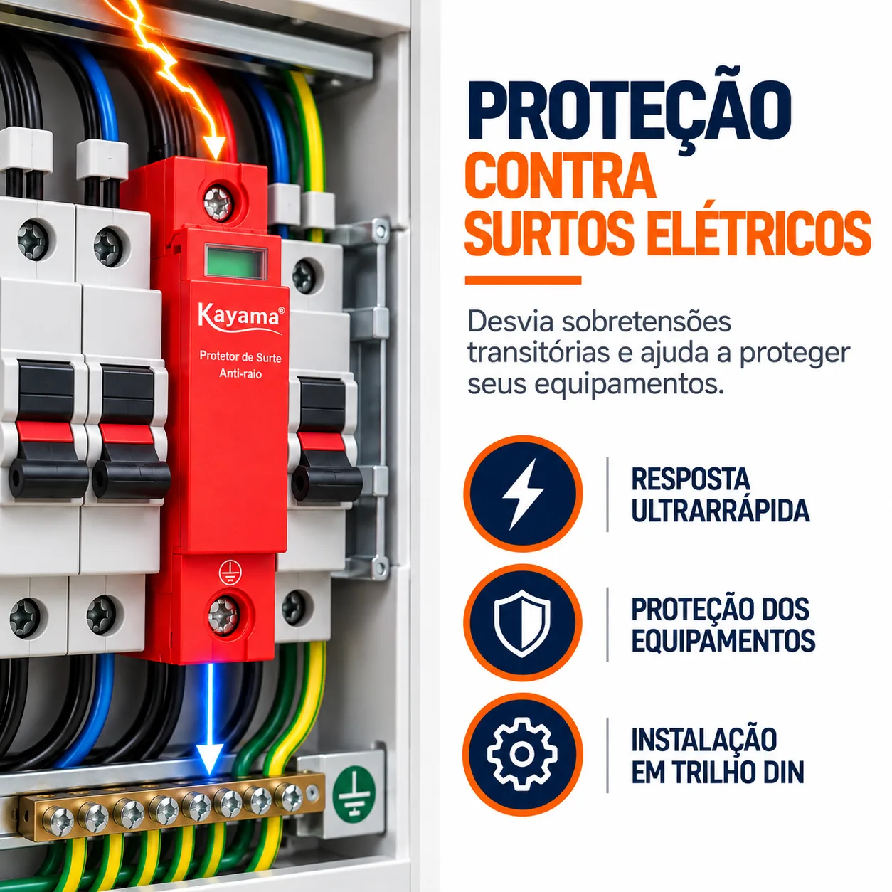 Protetor de Surto DPS Antiraio 65KA 275V 1P DPS-165 Kayama — imagem 2