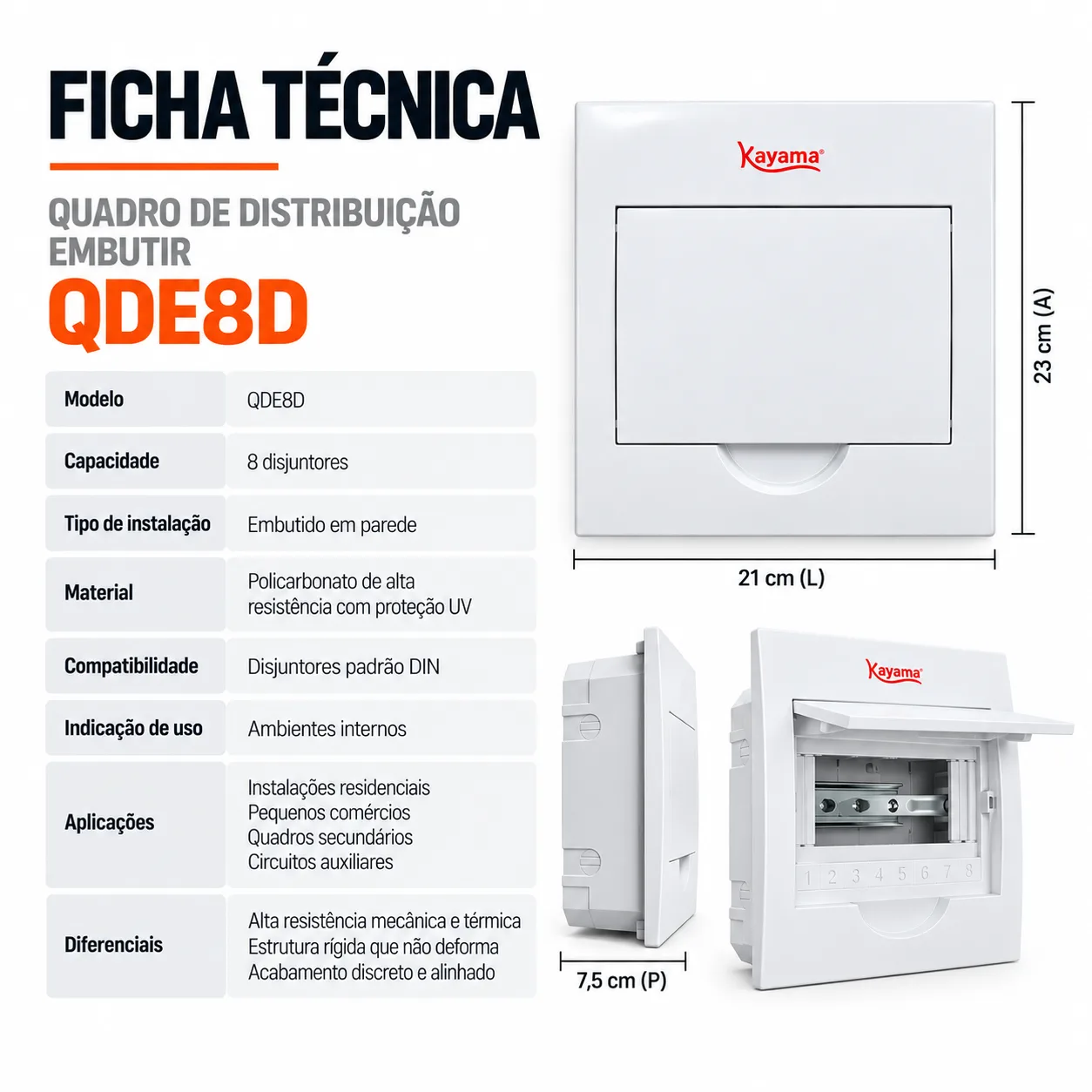 Quadro de Distribuição Embutir para 8 disjuntores QDE8D Kayama — imagem 5