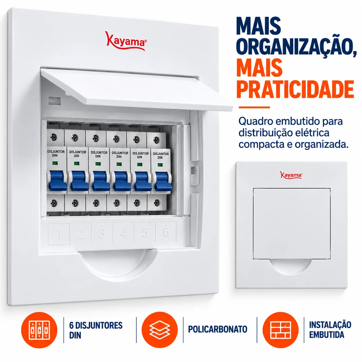 Quadro de Distribuição Embutir para 6 disjuntores QDE6D Kayama — imagem 4