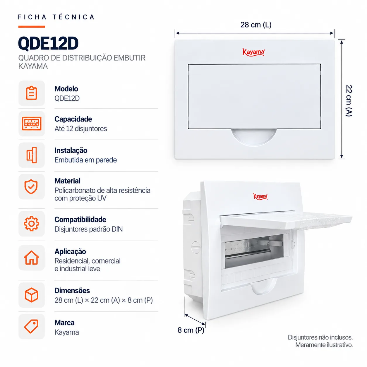 Quadro de Distribuição Embutir para 12 disjuntores QDE12D Kayama — imagem 4