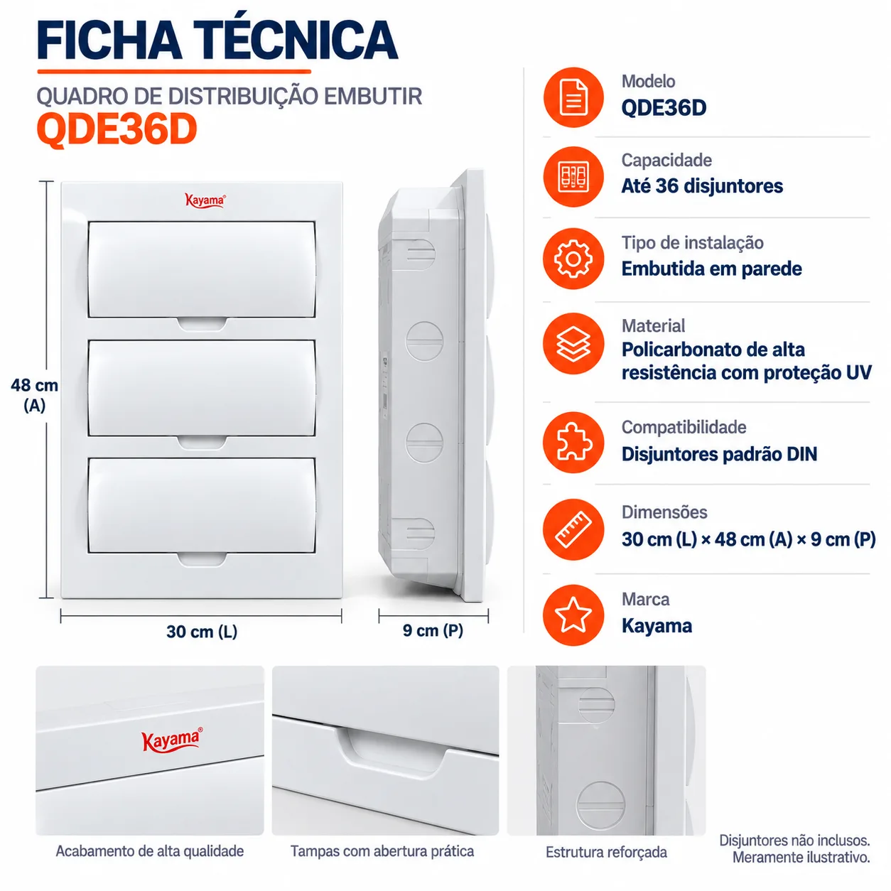 Quadro de Distribuição Embutir para 36 disjuntores QDE36D Kayama — imagem 3