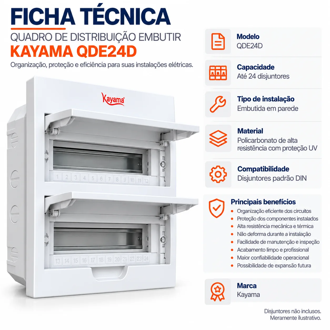 Quadro de Distribuição Embutir para 24 disjuntores QDE24D Kayama — imagem 3