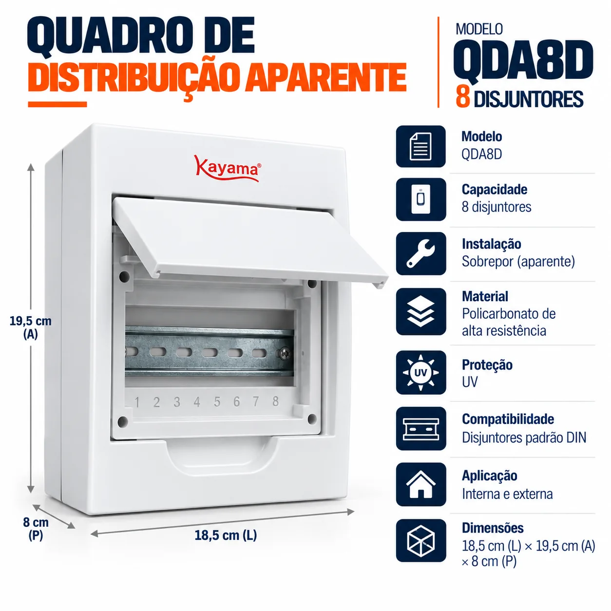 Quadro de Distribuição Aparente para 8 disjuntores QDA8D Kayama — imagem 4