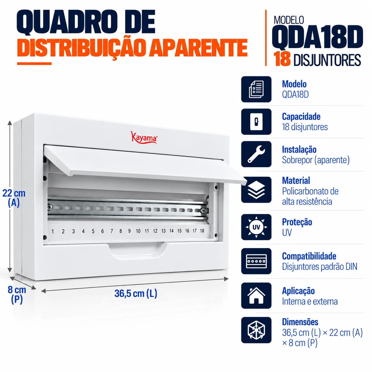 Quadro de Distribuição Aparente para 18 disjuntores QDA18D Kayama — imagem 4