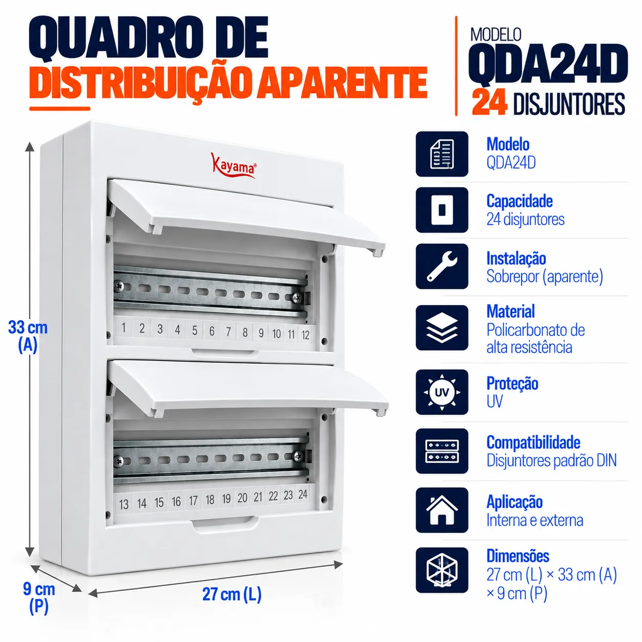 Quadro de Distribuição Aparente para 24 disjuntores QDA24D Kayama — imagem 4